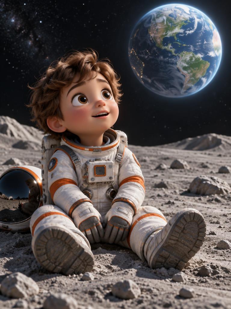 Pequeño astronauta mirando la Tierra